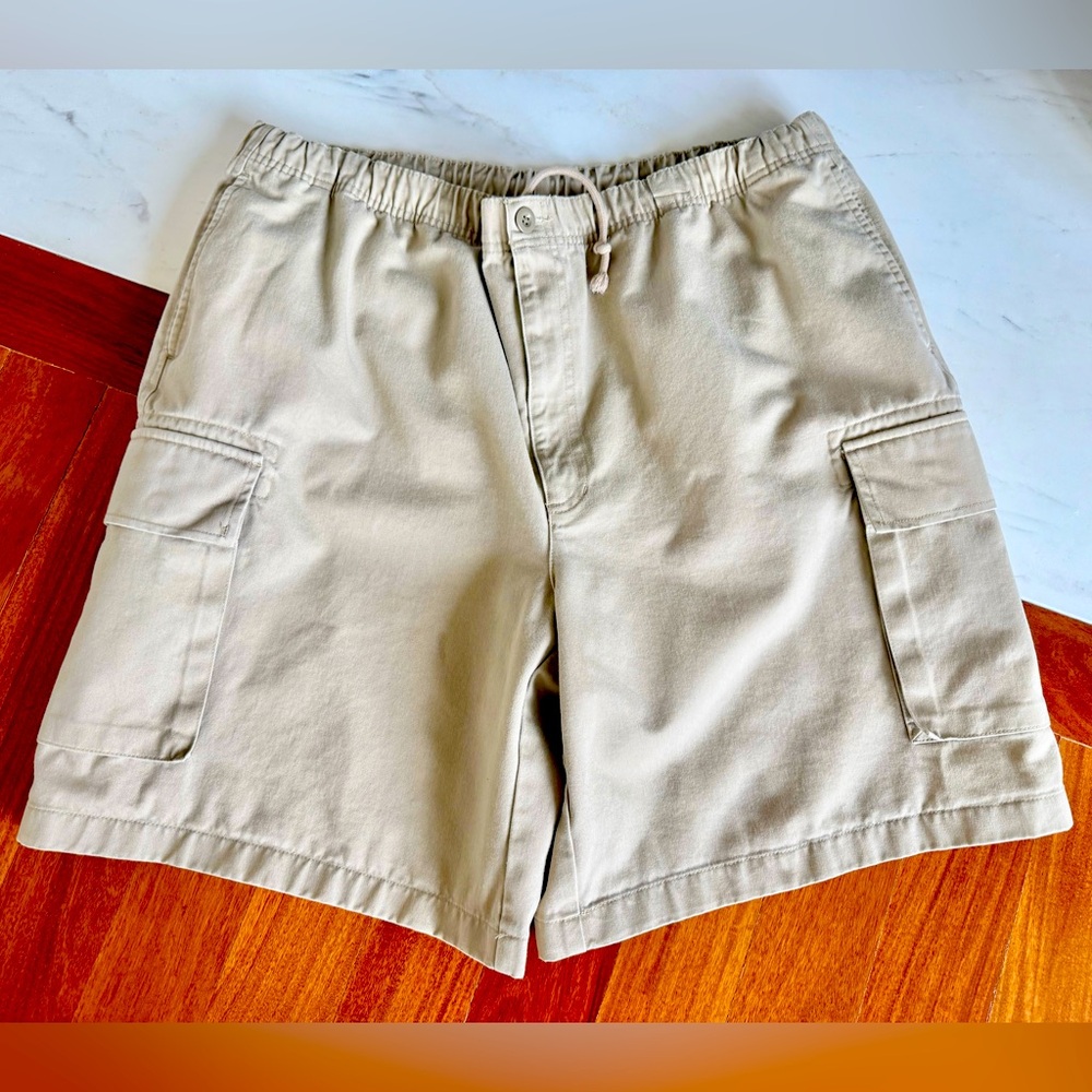 Land's End Tan Cargo Men Shorts with drawstring & Elastic Size XL 40/42 Cotton